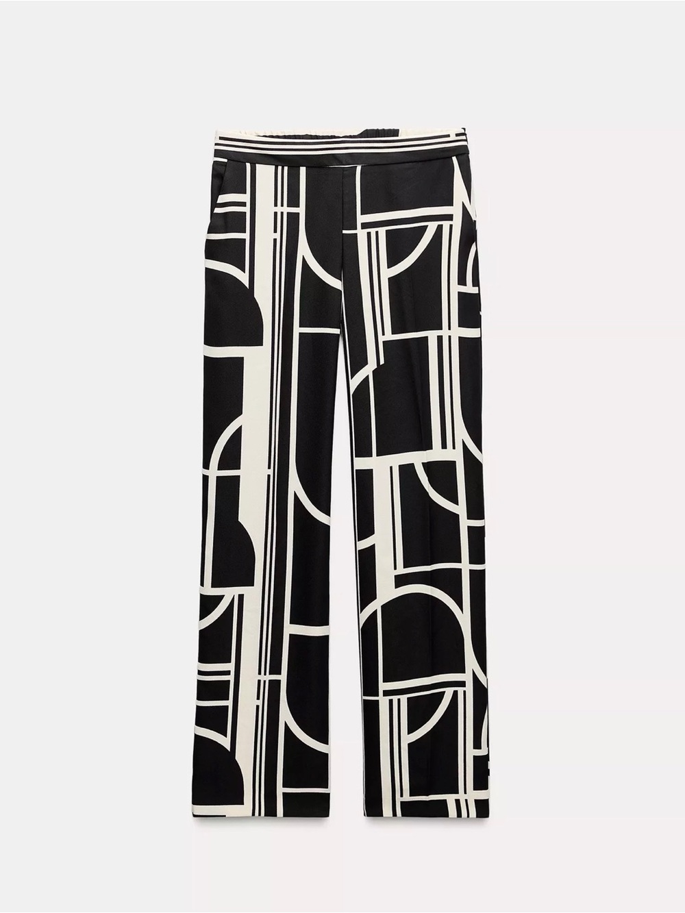 Zara Black / Ecru Geometric Print Wide-Leg Pants Size S